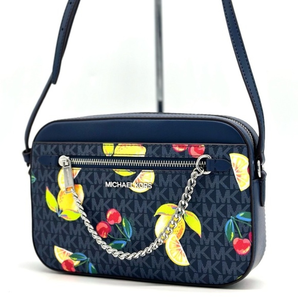 Michael Kors Large EW Zip Chain Xbody Crossbody Bag Navy Blue Multi